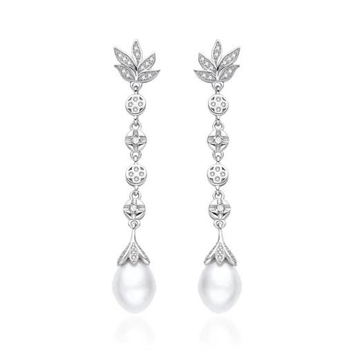 Agato Cercei eleganți din argint cu zirconii și perlă AGT-E121PW-P