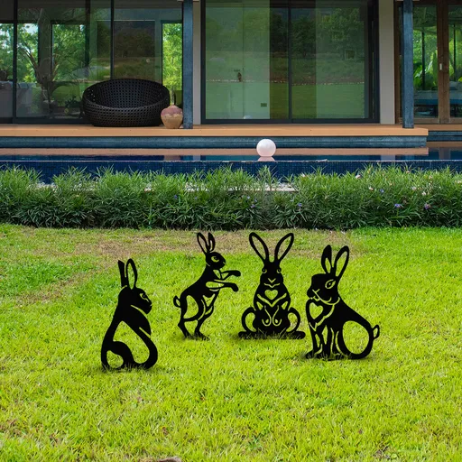 Set decoratiuni pentru gradina, Rabbits, Negru