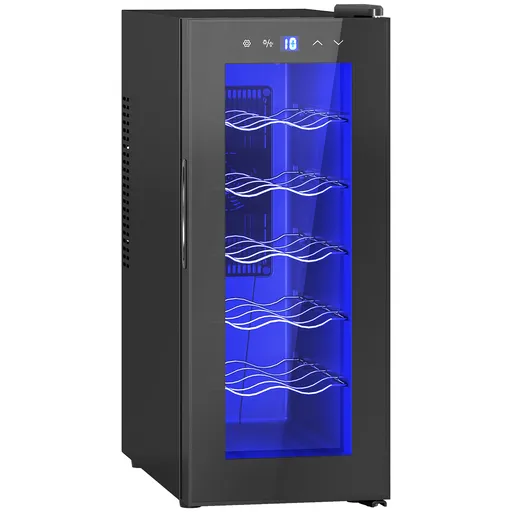 HOMCOM Frigider Termoelectric Dublu pentru 12 Sticle de Vin cu Ușă de Sticlă și Lumină LED, 26,5x51,5x65 cm, Negru | Aosom Romania