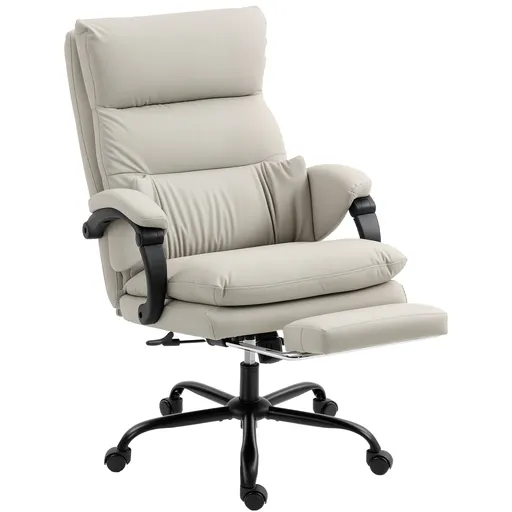 HOMCOM Scaun de Birou cu Masaj la 6 Puncte și Funcție de Încălzire, Reglabil 135° din Piele PU cu Suport pentru Picioare, Brațe Tapițate, Înălțime Reg