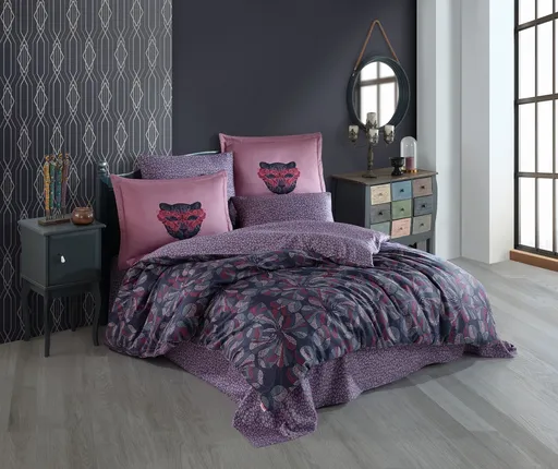 Lenjerie de pat dubla, L'essentiel Maison, Caprice, Roz / Mov / Verde / Albastru închis