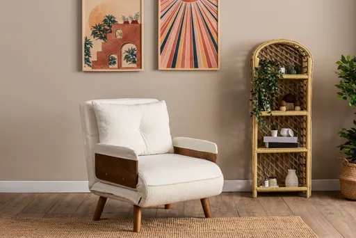 Fotoliu extensibil, Futon, 859FTN2340, 77x70x82 cm, poliester/metal , alb