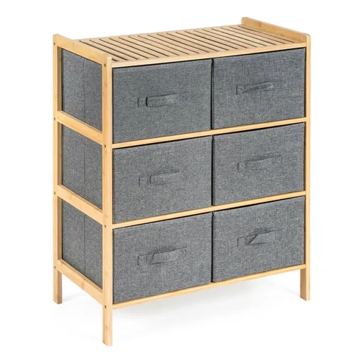 Raft din bambus cu coșuri G21, 3 rafturi, gri, gri, 3 etaje