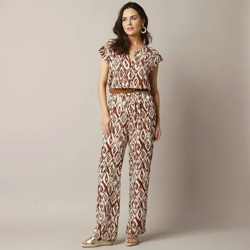 Salopetă lungă, crepon cu imprimeu