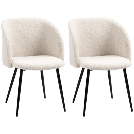 HOMCOM Lot de 2 scaune de sală de mese cu spătar din material textil efect lână buclată și picioare din oțel 55 x 62 x 80 cm bej negru | Aosom Romania