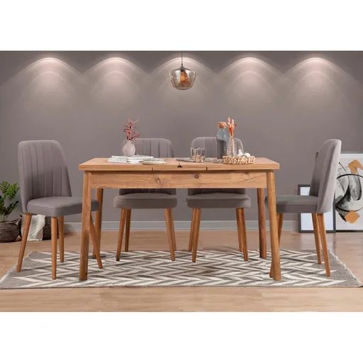 Set masa extensibila si scaune, Hanah Home, Santiago Atlantic Grey, Pin Atlantic / Gri