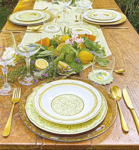 Serviciu de masa 18 piese Limoni, Brandani, portelan New Bone China