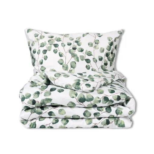 Lenjerie de pat Matex Satin Acuarelă frunze de eucalipt , 140 x 200 cm, 70 x 90 cm