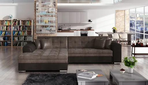 Coltar extensibil stanga 4 locuri, ELTAP, Sorento, 296x194x78 cm, lemn/poliester, maro/maro inchis