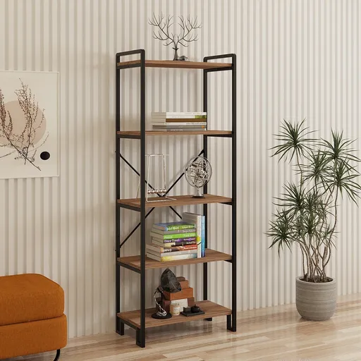 Corp biblioteca, Hanah Home, Abel, 30x60x156 cm, Pin Atlantic / Negru