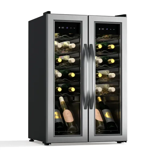 Klarstein Vinamour frigider pentru vinuri, 2 zone de răcire, 7 rafturi, control tactil, protecție UV