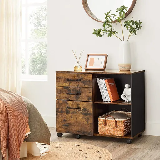 Dulap de birou pentru dosare, Vasagle, cu roti, compartiment A4 si letter, 80x40x66 cm, PAL, maro