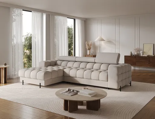 Coltar extensibil stanga 3 locuri ELTAP, LT-18ROY, Felro, 285x181x93 cm, lemn/poliester, bej