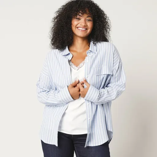 Cămașă oversize din bumbac cu dungi din fibre vopsite