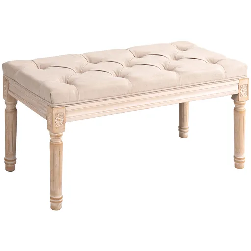 HOMCOM Bancă de Ședere Design Vintage, Nasturi Capitonați, Picioare Snirclate, Shabby Chic, Culore Crema | Aosom Romania