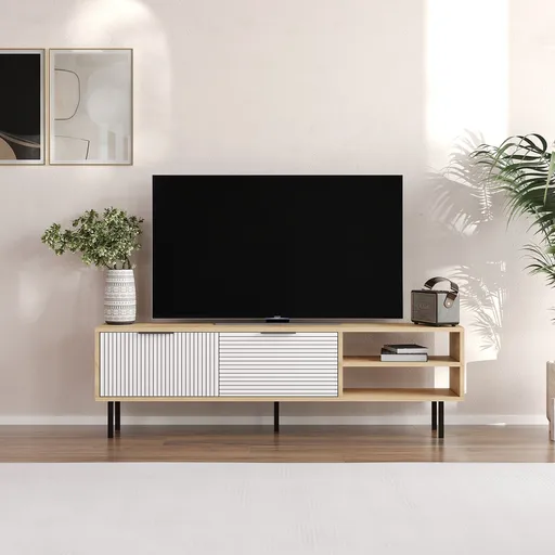 Comoda TV, Hanah Home, Venus, 150x45x30 cm, Stejar Safir / Alb