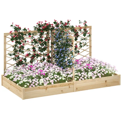 Outsunny Jardiniere cu 3 trelișe modulabile, bazin de flori din lemn pentru balcon terasă patio, 222x114x109 cm efect lemn natural | Aosom Romania