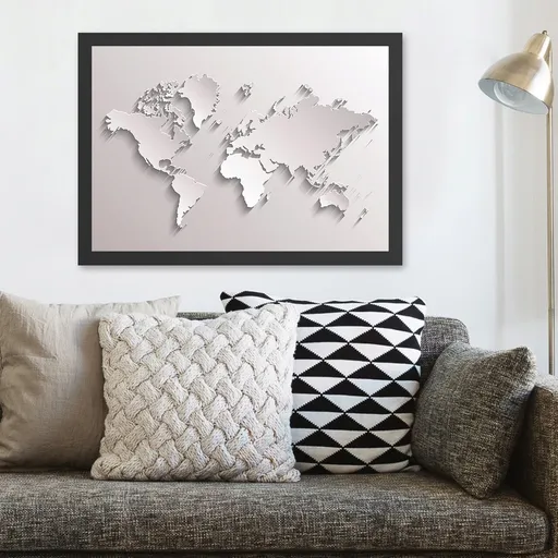 Tablou decorativ, World (40 x 55), Polistiren, Alb/Negru