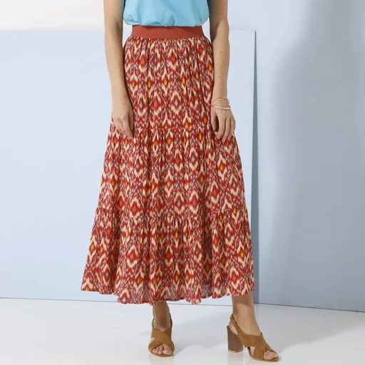 Fustă lungă cu volane cu imprimeu în stil ikat