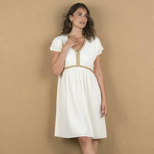 Rochie scurtă Crepon cu detalii aurii