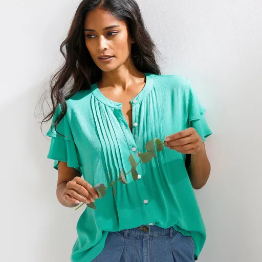 Bluză cu pliuri și mâneci scurte