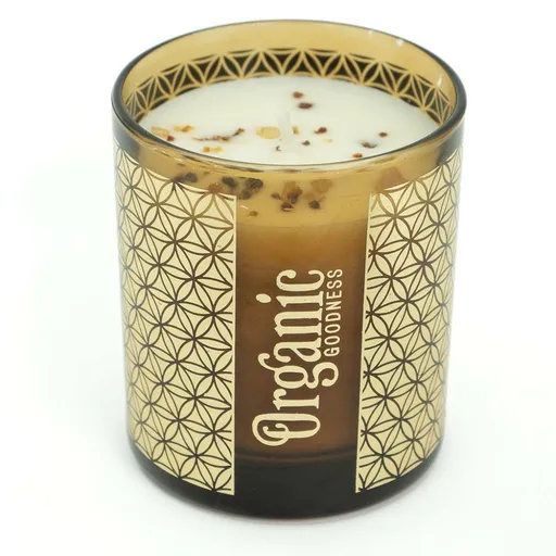 Lumânare aromată organică Sage & Lavender 200g în sticlă cu folie aurie, mov