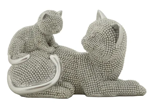 Statueta / figurina decorativa Cat Sparky With Kid, Mauro Ferretti, 19x9x13 cm, polirasina, argintiu