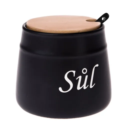 Doză ceramică cu lingură pentru sare, 10,5 x 10,5 x 10,5 cm