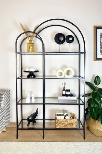 Corp biblioteca, Hanah Home, Twin, 100x175x30 cm, Negru/Transparent