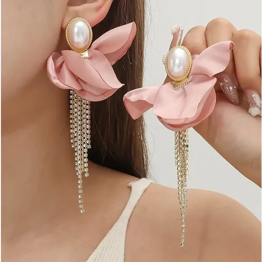 Cercei Eleganti de Seara, Flower Rosey Pearls - 10808994