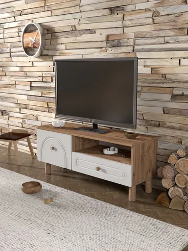 Comoda TV, Hanah Home, Serenta 105, 104x47x35 cm, PAL, Pin Atlantic / Alb