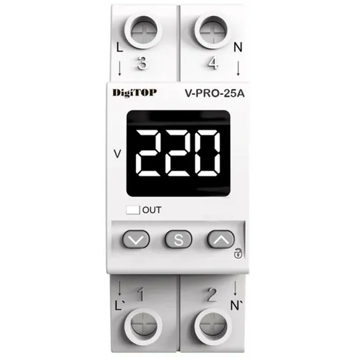 Releu de protectie tensiune monofazata, 25A, monitorizare frecventa Digitop V-PRO 25A / 4820118381350