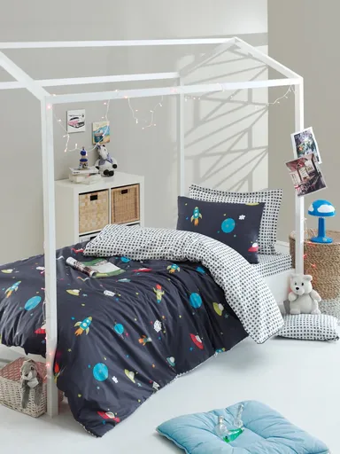 Lenjerie de pat pentru o persoana, L'essentiel Maison, Uzay, Albastru inchis