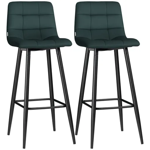 HOMCOM Set de 2 taburete de bar design cu suprafață din catifea capitonată și picioare din oțel înălțime 77 cm verde închis | Aosom Romania