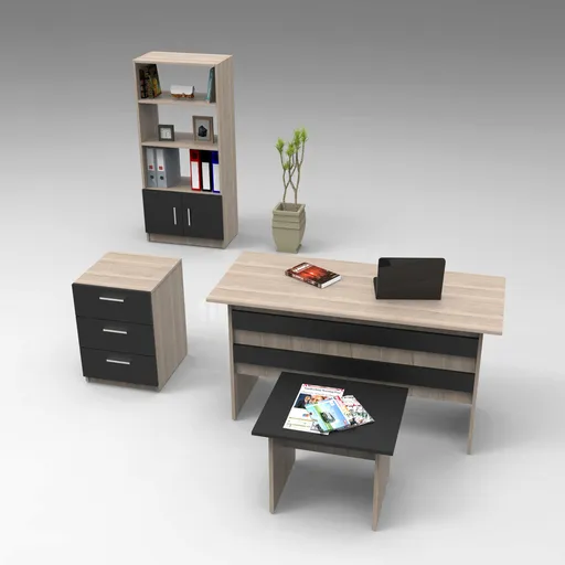 Set mobilier de birou, Hanah Home, Vo11-Ob, Stejar / Negru