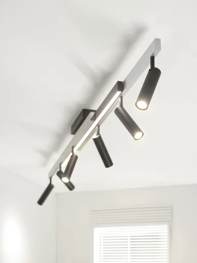 Plafoniera Zeno, TRIO, 180x8.5x15 cm, 5.5W, 18W, 6x SMD, 1x SMD, metal, argintiu lucios/negru