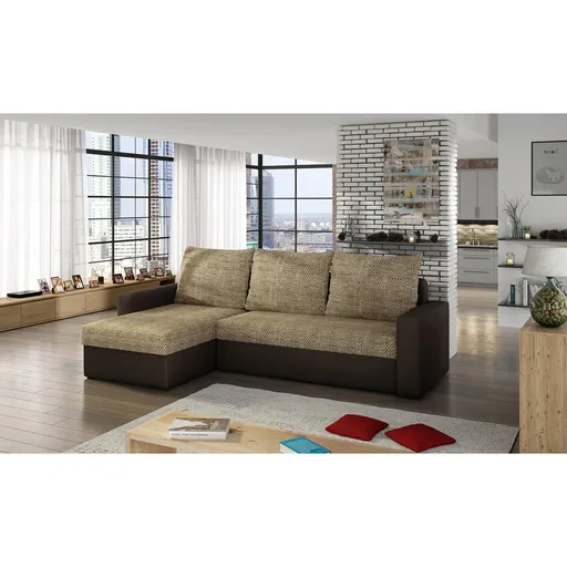 Coltar extensibil reversibil 3 locuri ELTAP, Livio, 237x150x72 cm, lemn/poliester, bej inchis/maro inchis