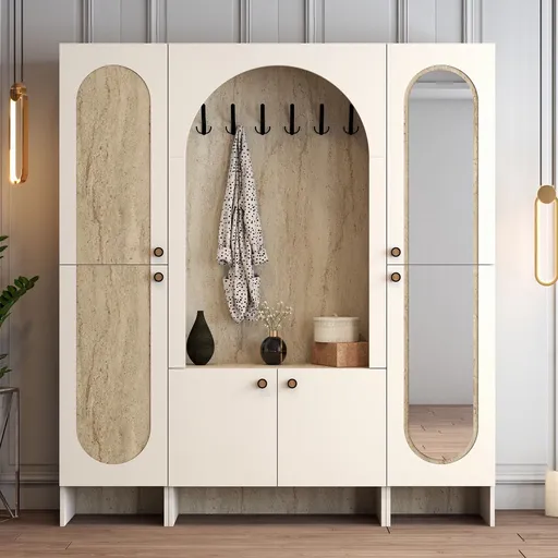 Cuier de perete, Hanah Home, Palermo Klm, 180x200.6x37 cm, PAL, Cream / Travertine