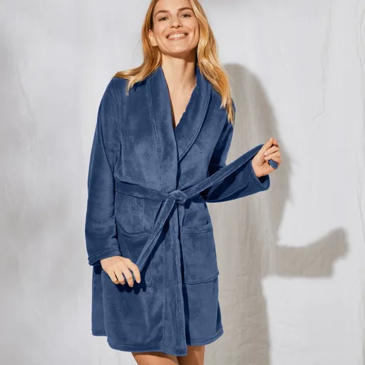Halat de baie fleece soft, culoare simplă, lungime aprox. 92 cm
