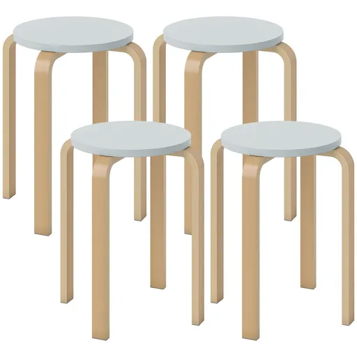 HOMCOM Set de Scaune Stivuibile pentru 4 Persoane, Scaune Moderne de Stivuire, Scaune Rotunde fără Spate, 40x40x45 cm, Lemn Natural | Aosom Romania