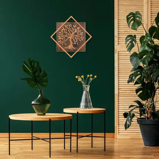 Decoratiune de perete, Tree v2, Dimensiune: 54 x 54 cm, Nuc / Cupru