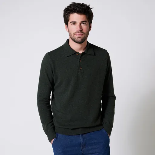 Pulover cu guler polo, 80% lână