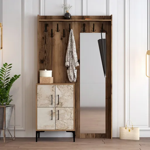 Cuier de perete, Hanah Home, Berlin BC, 120x200x35 cm, Nuc/Alb