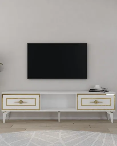 Comoda TV, Hanah Home, Viola, 150x44.6x29.6 cm, PAL , Alb/Auriu