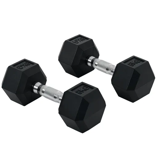 HOMCOM Set de gantere scurte hexagonale total 16 kg - antrenament de culturism & halterofilie - metal cauciuc negru | Aosom Romania