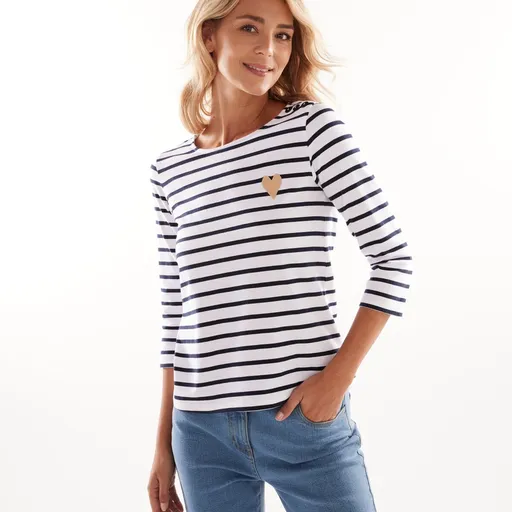 Tricou cu dungi cu broderie de inimă, bumbac organic