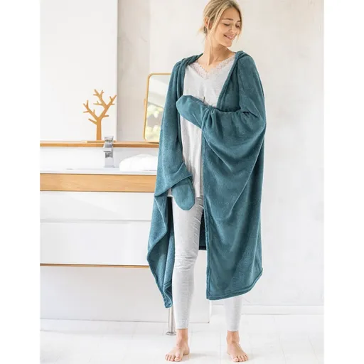 Carton în carouri din fleece cu glugă