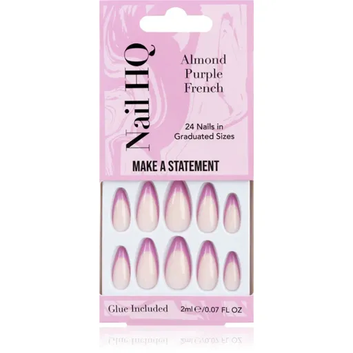 Nail HQ Almond Purple French unghii artificiale cu lipici 24 buc