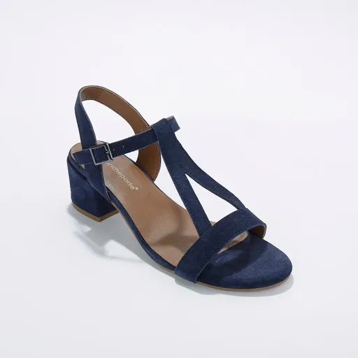 Sandale cu toc cu baretă, piele LWG