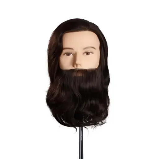 Cap Manechin Barbat cu Barba Par Natural - 100% + Suport de Prindere